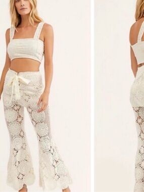 Free People Crochet Flare Pants in Cream🌺dragonfly XL
